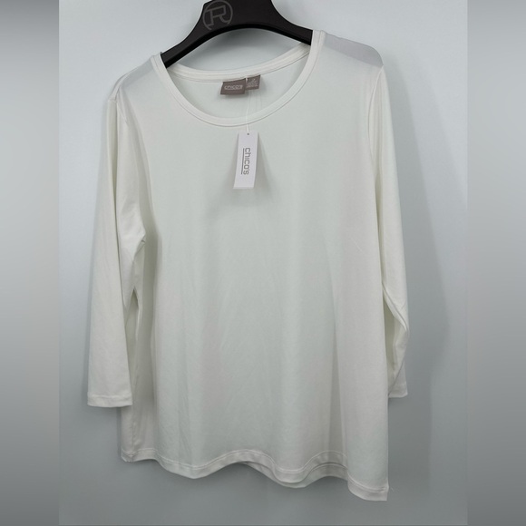 Chicos 2 (12 L) Lily Scoop Top 3/4 Sleeve Polyester Spandex Knit Antique White - Picture 1 of 3